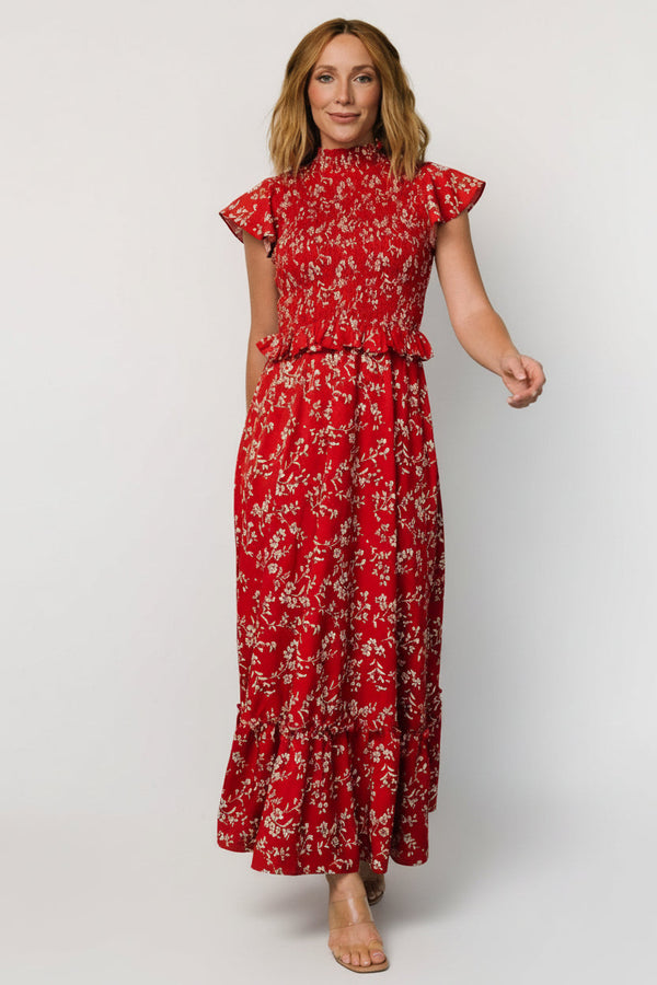 Orla Ruffle Maxi Dress | Red Floral