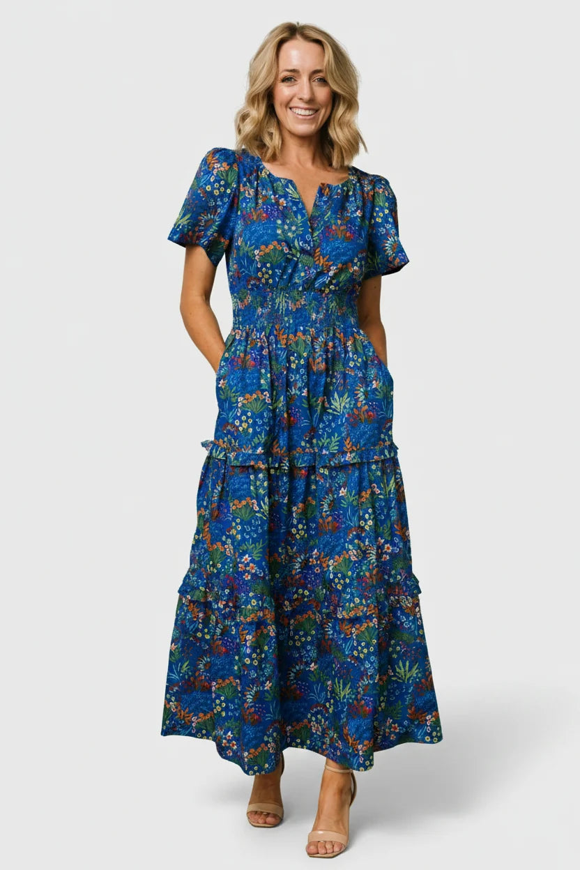 Palmer Tiered Maxi Dress | Cobalt Multi Main image