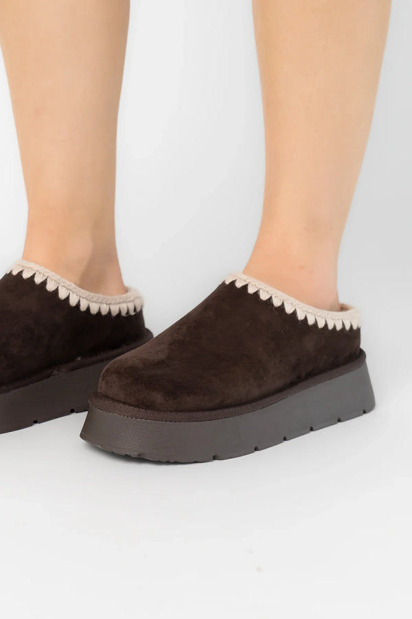 Pamela Platform Cozy Mule Slippers | Chocolate