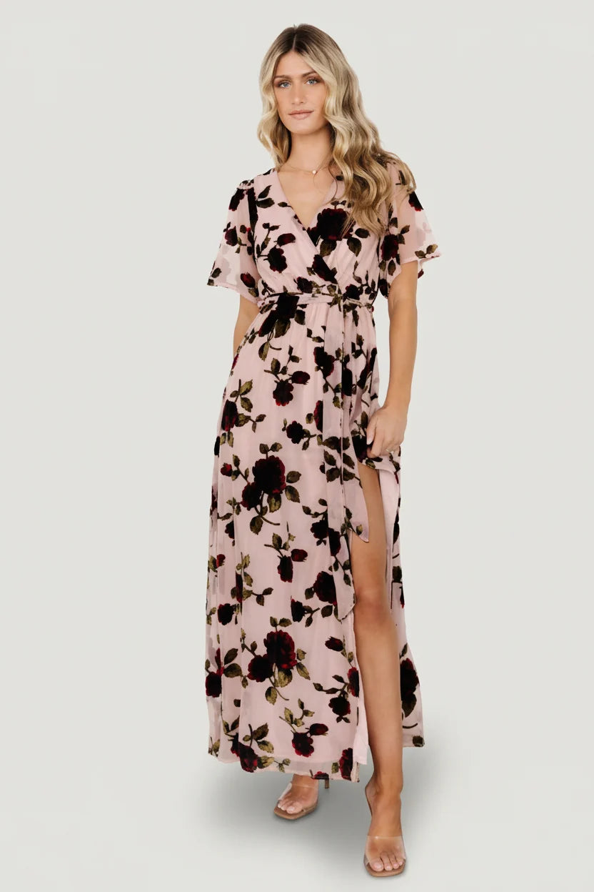 Parisian Velvet Maxi Dress | Blush Rose Floral Main image