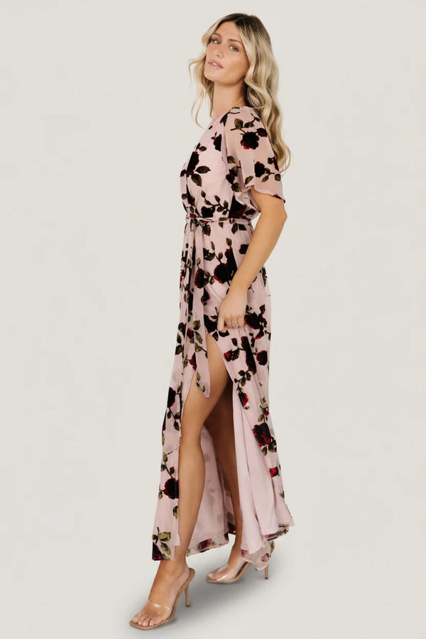 Parisian Velvet Maxi Dress | Blush Rose Floral