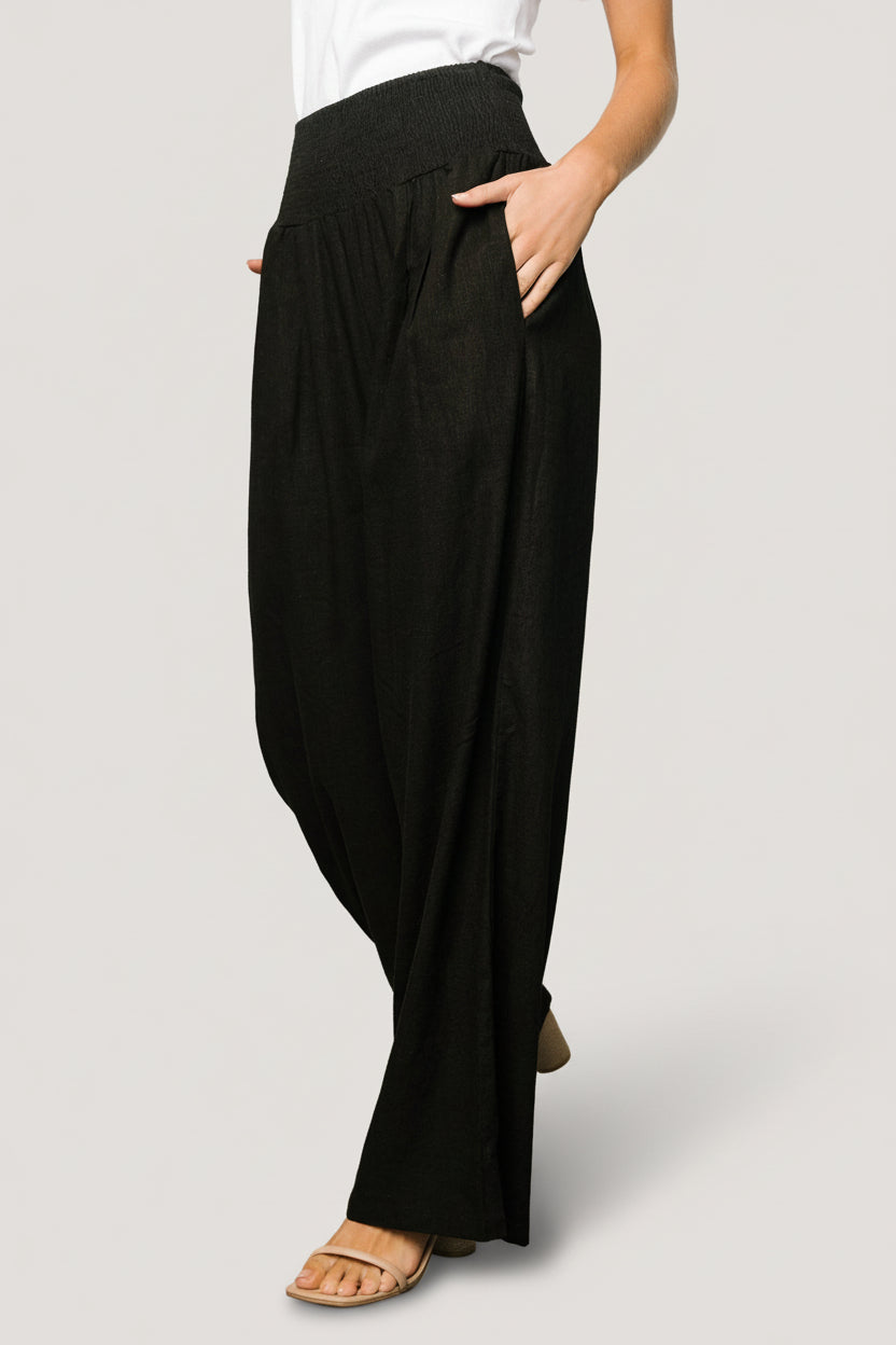 Parvati Smocked Waist Pants | Black