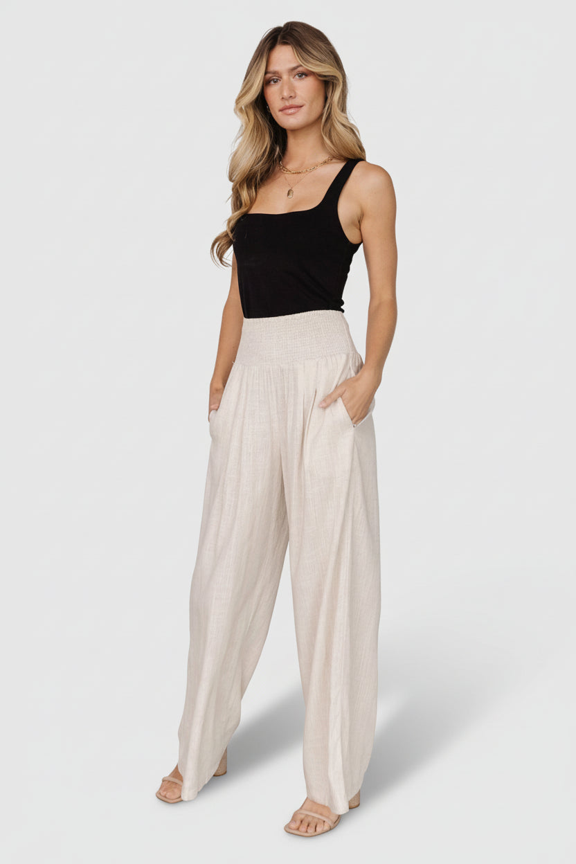 Parvati Smocked Waist Pants | Natural Secondary image