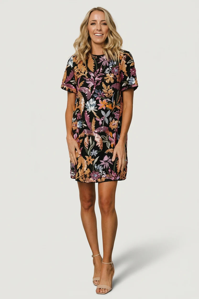 Patricia Sequin Short Dress | Black Main image