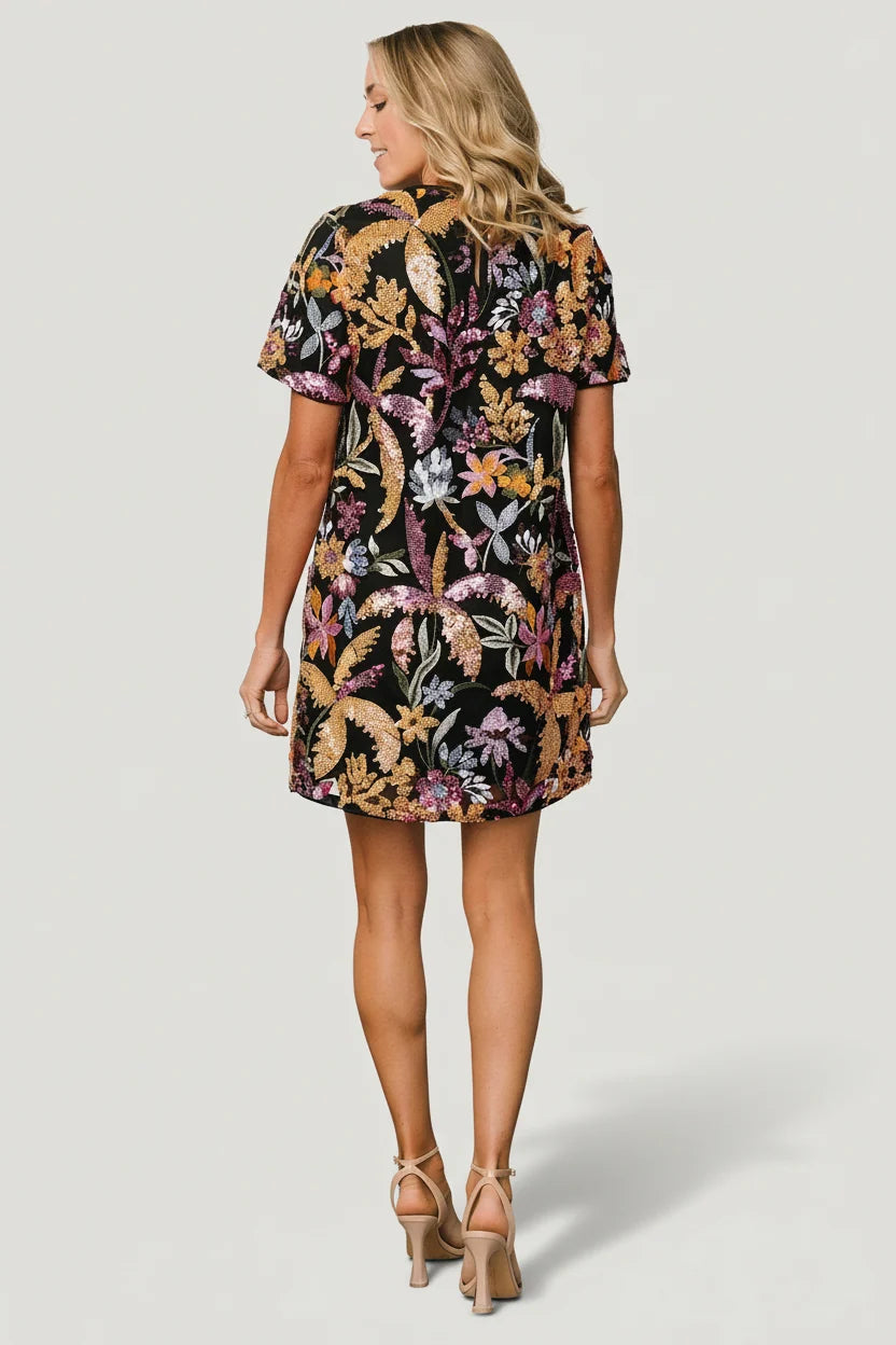 Patricia Sequin Short Dress | Black