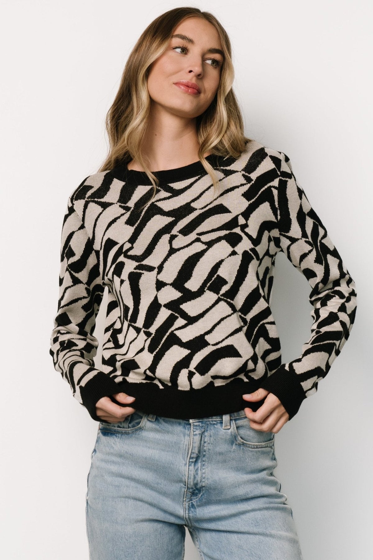 Petra Knit Sweater Top | Black + Ivory Main image