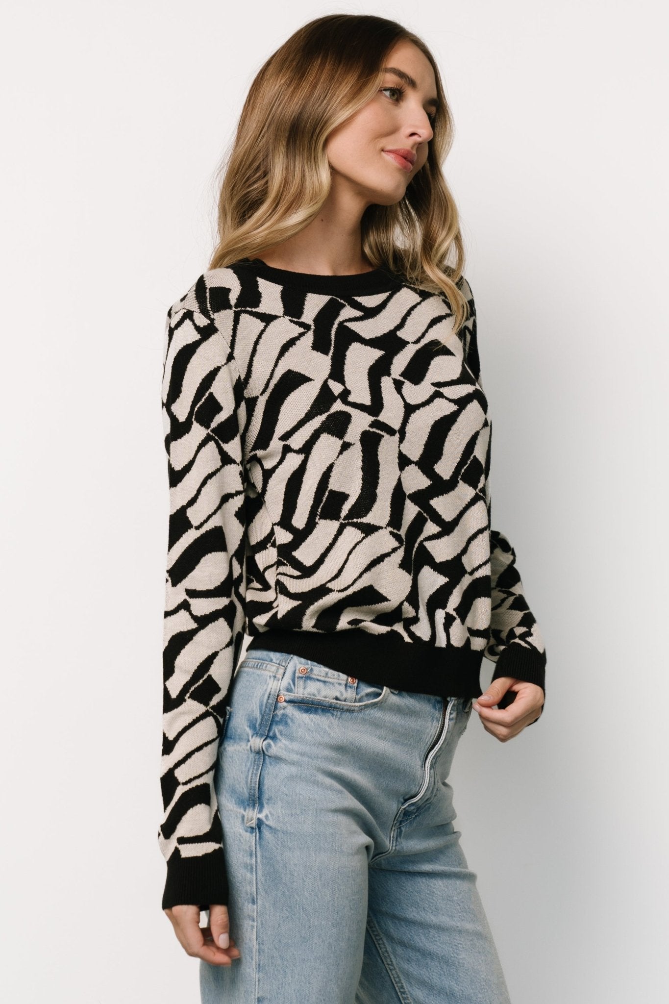 Petra Knit Sweater Top | Black + Ivory Secondary image