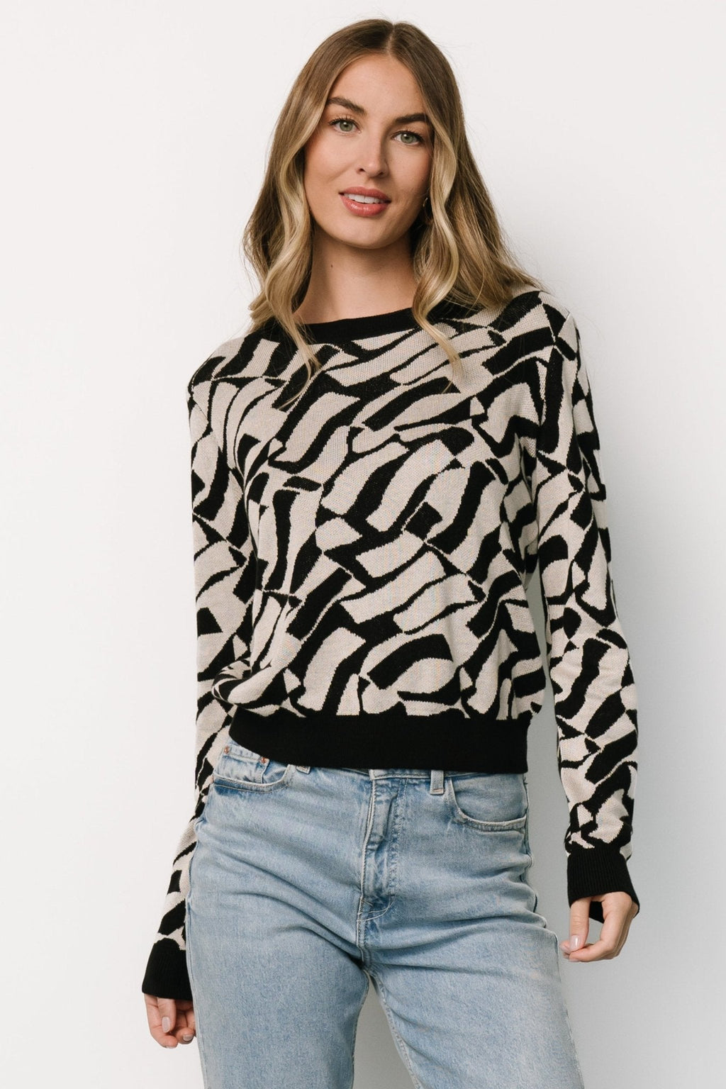 Petra Knit Sweater Top | Black + Ivory