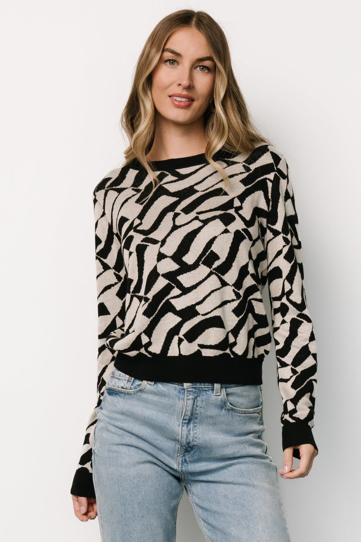 Petra Knit Sweater Top | Black + Ivory