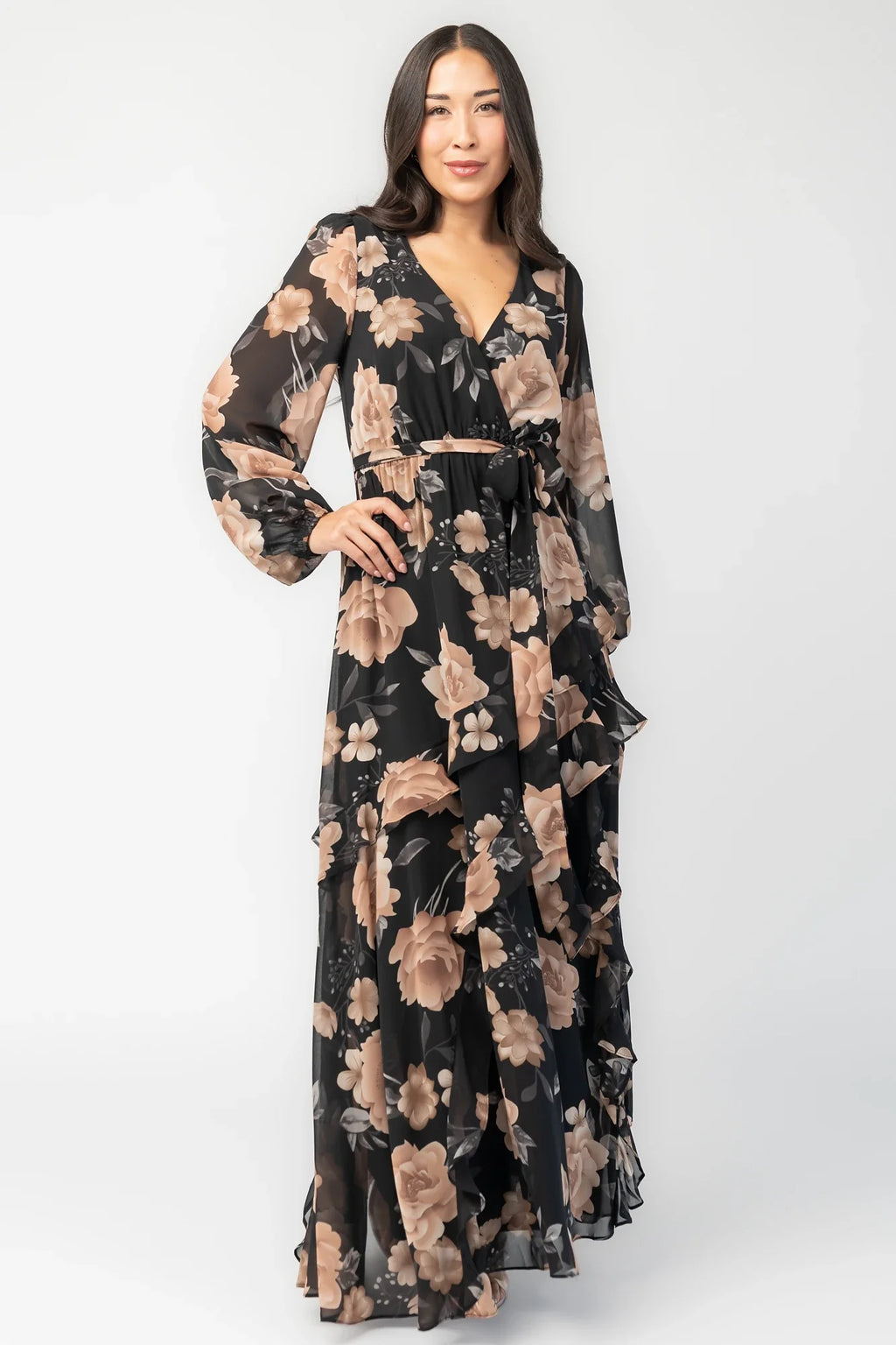 Phaedra Maxi Dress | Black + Taupe Floral