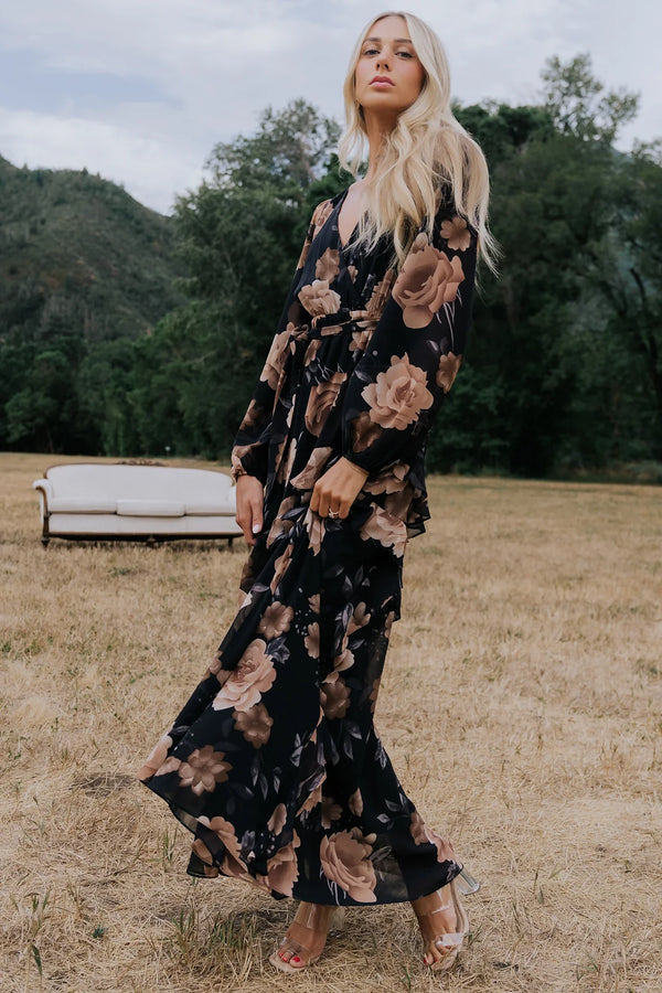 Phaedra Maxi Dress | Black + Taupe Floral