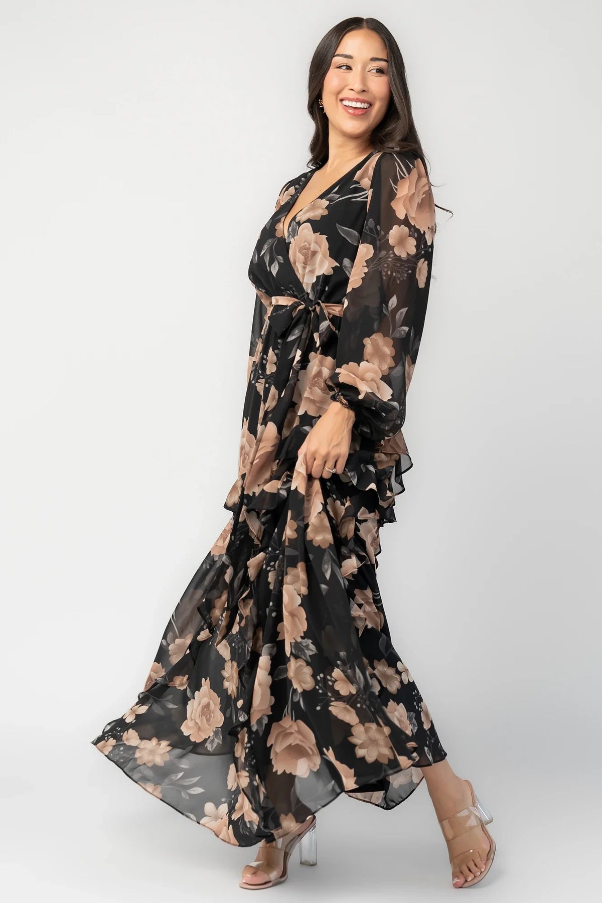 Phaedra Maxi Dress | Black + Taupe Floral