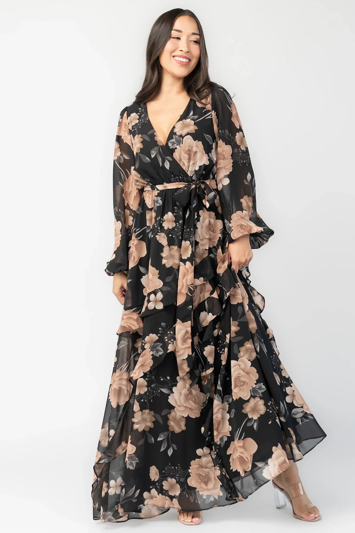 Phaedra Maxi Dress | Black + Taupe Floral