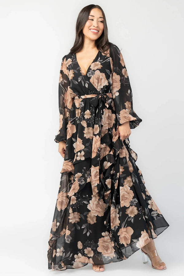 Phaedra Maxi Dress | Black + Taupe Floral