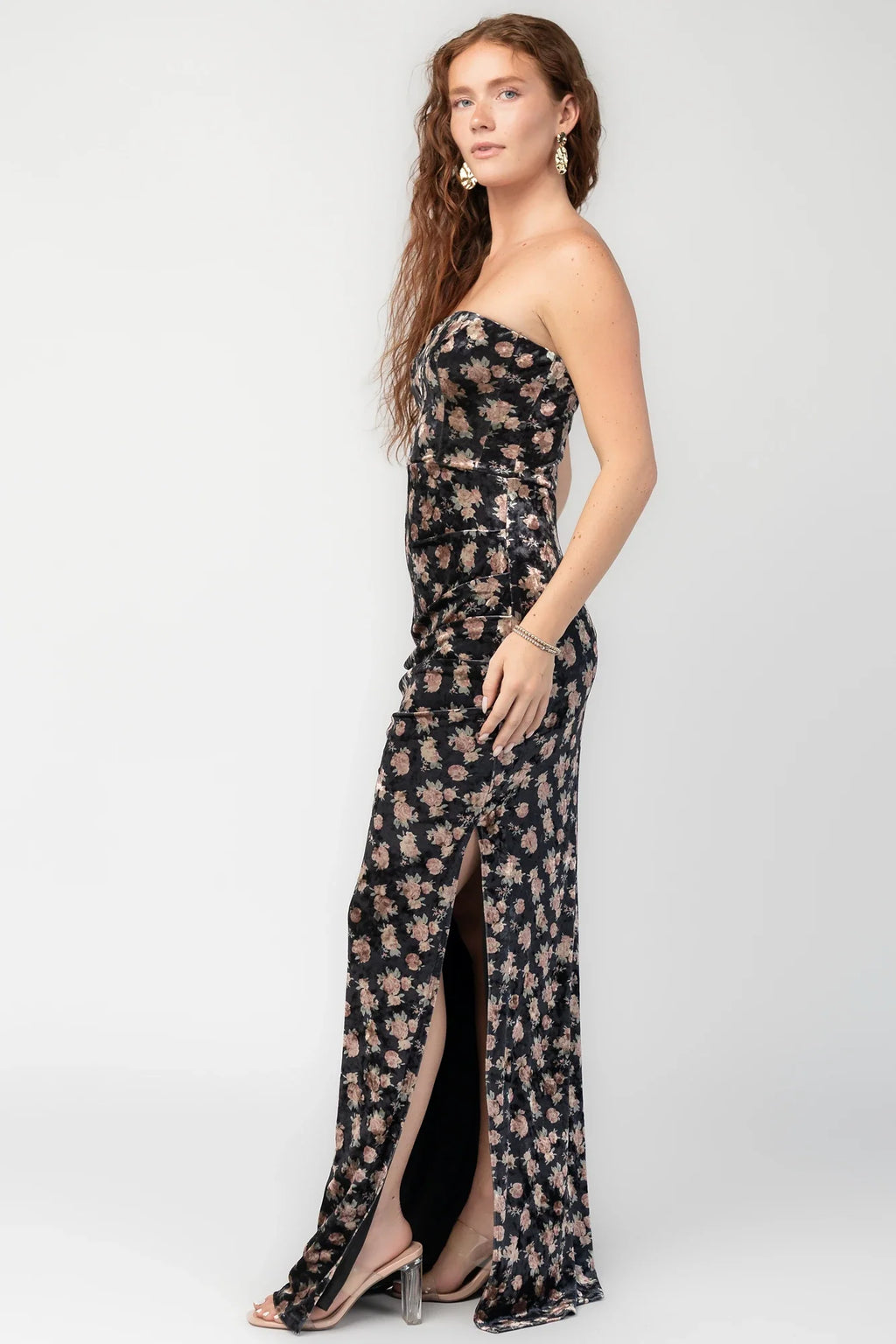 Philippa Velvet Maxi Dress | Black Floral