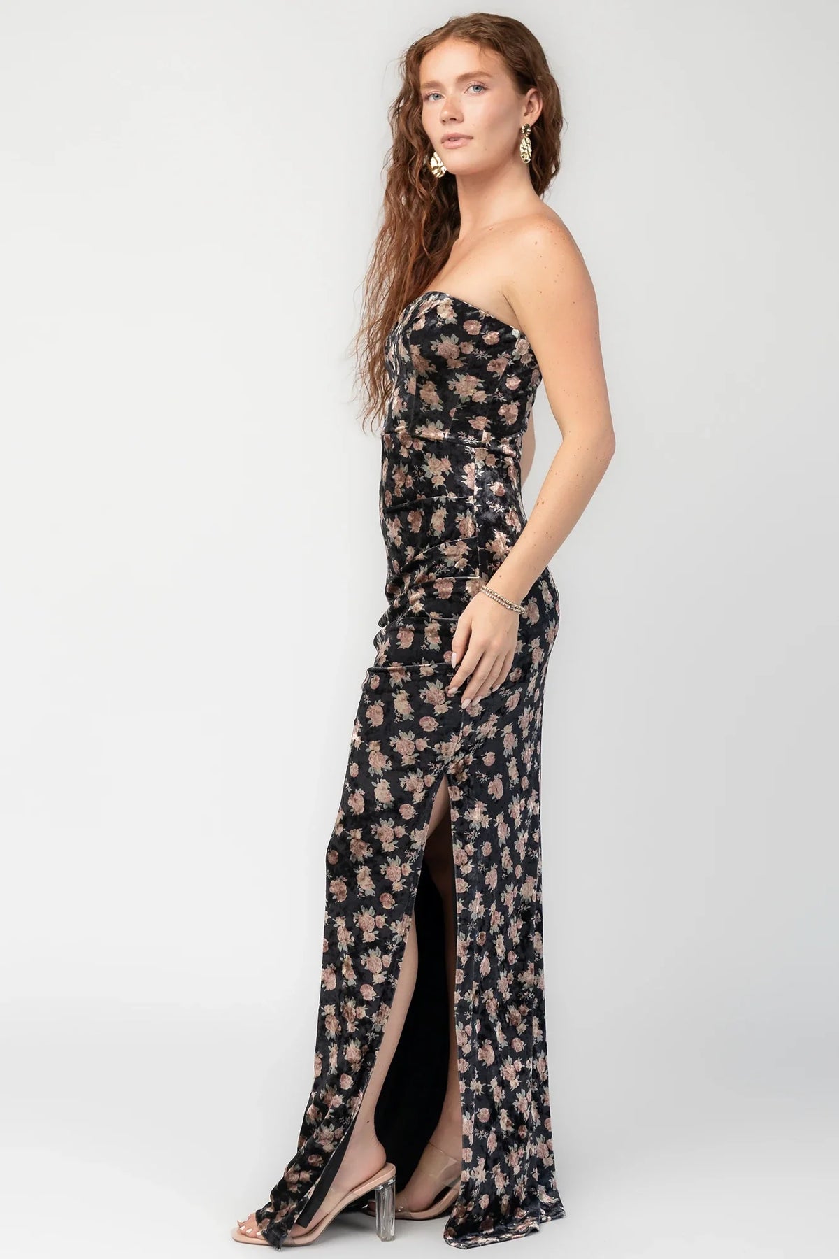 Philippa Velvet Maxi Dress | Black Floral