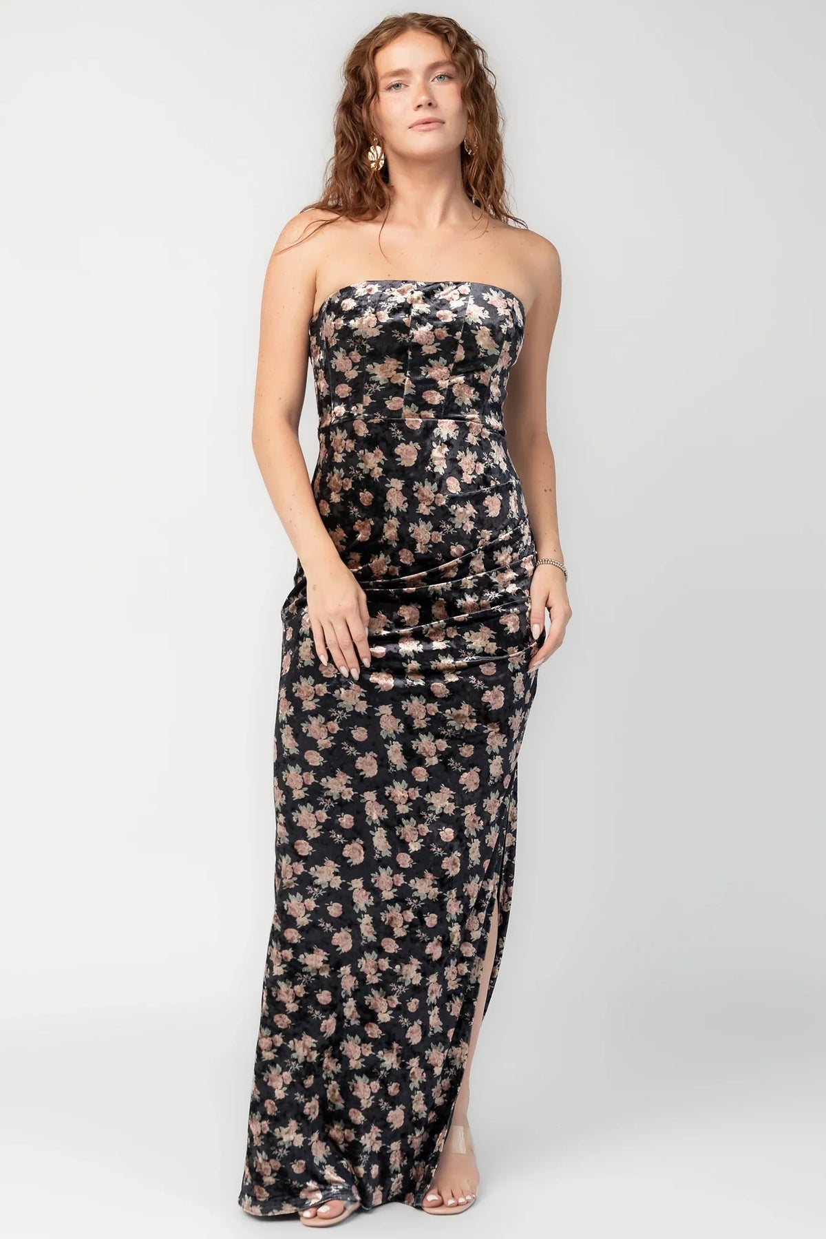 Philippa Velvet Maxi Dress | Black Floral Main image