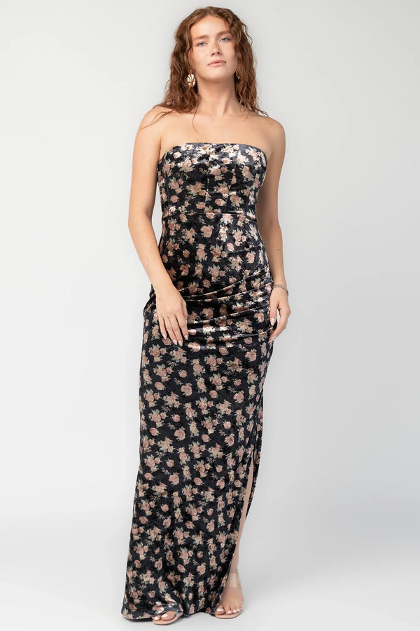 Philippa Velvet Maxi Dress | Black Floral