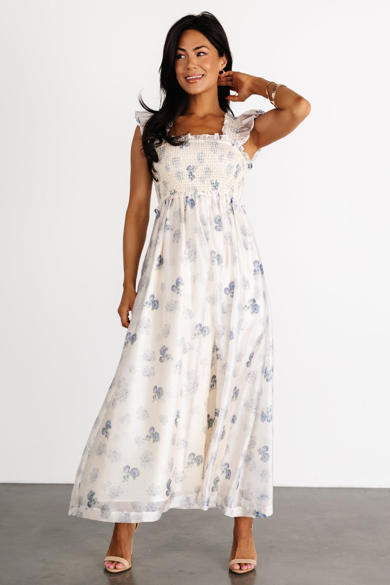 Phoebe Midi Dress | Cream + Blue Floral Secondary image