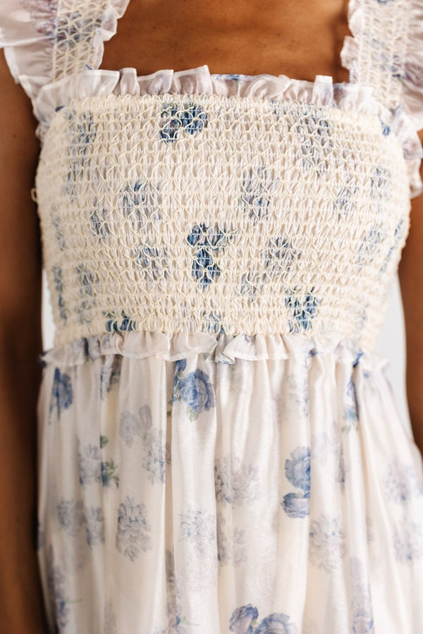 Phoebe Midi Dress | Cream + Blue Floral