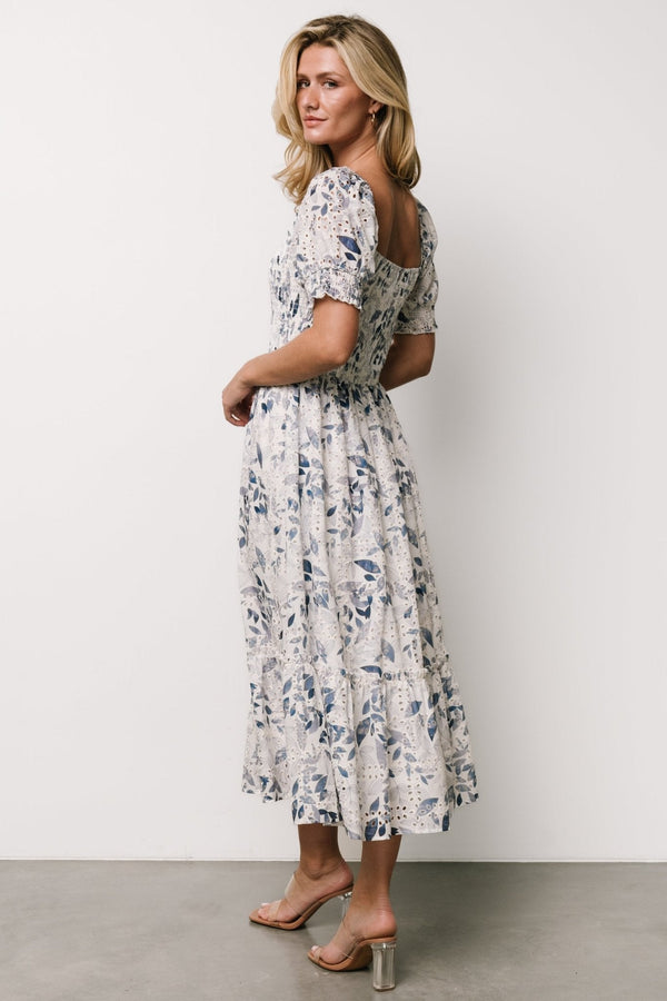 Piper Eyelet Midi Dress | Off White + Blue Floral