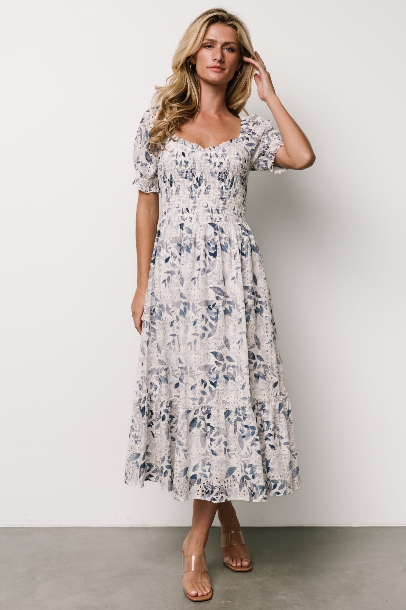 Piper Eyelet Midi Dress | Off White + Blue Floral Secondary image