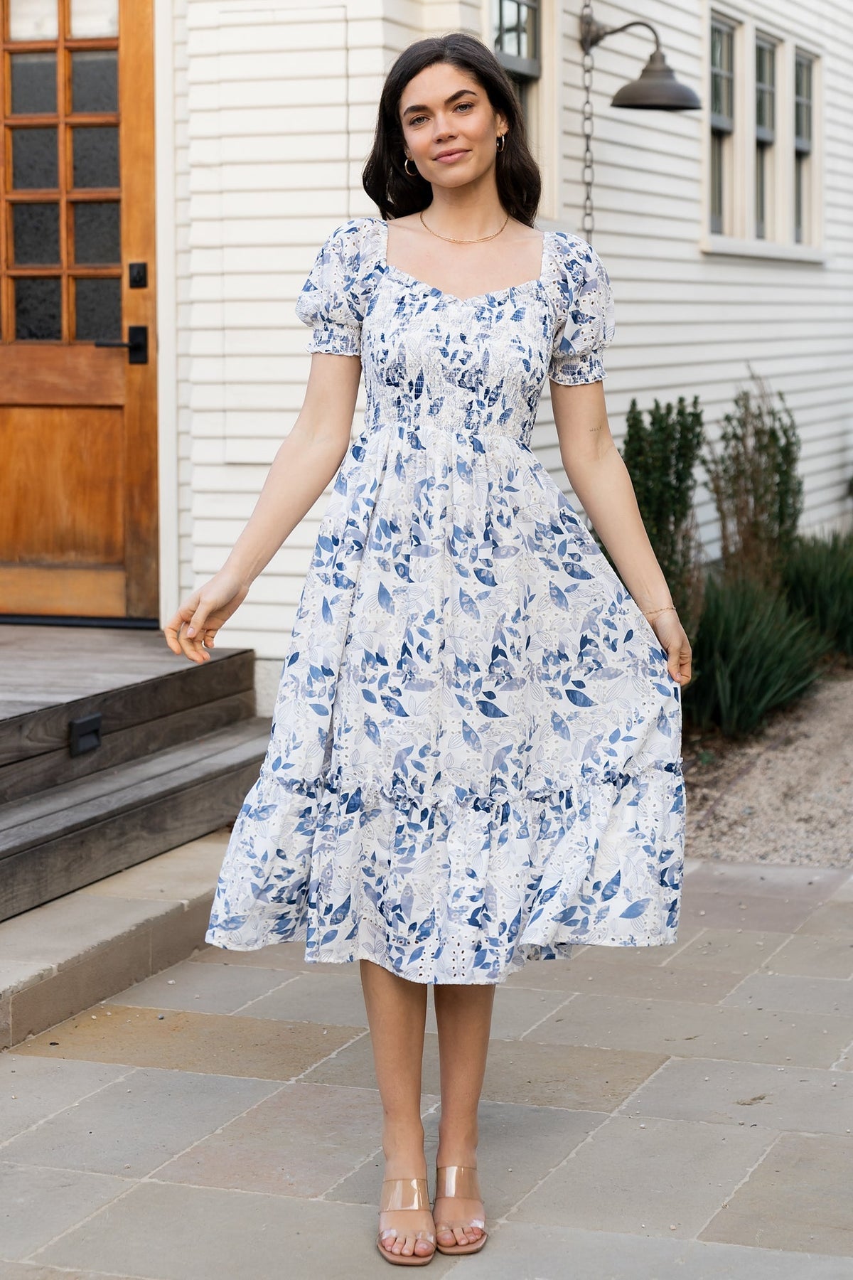 Piper Eyelet Midi Dress | Off White + Blue Floral Main image