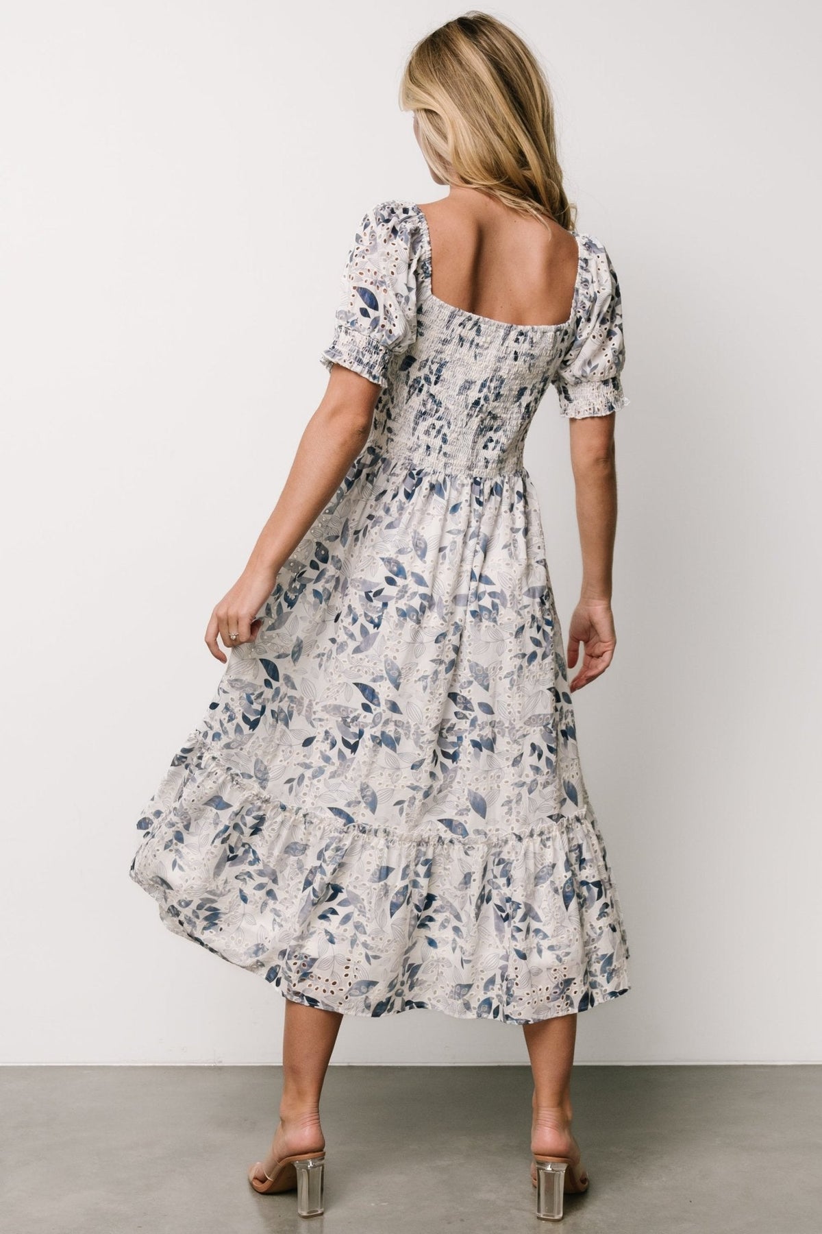 Piper Eyelet Midi Dress | Off White + Blue Floral