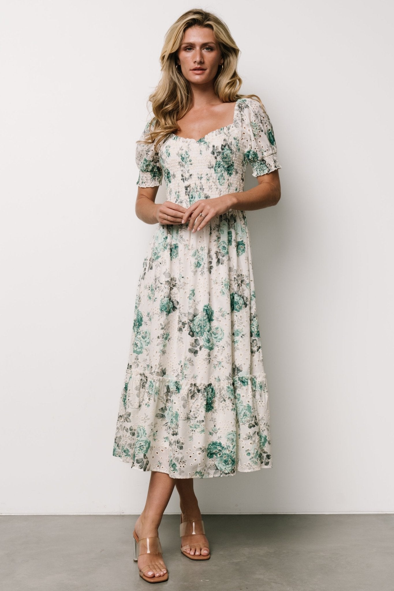 Piper Eyelet Midi Dress | Off White + Green Floral Secondary image