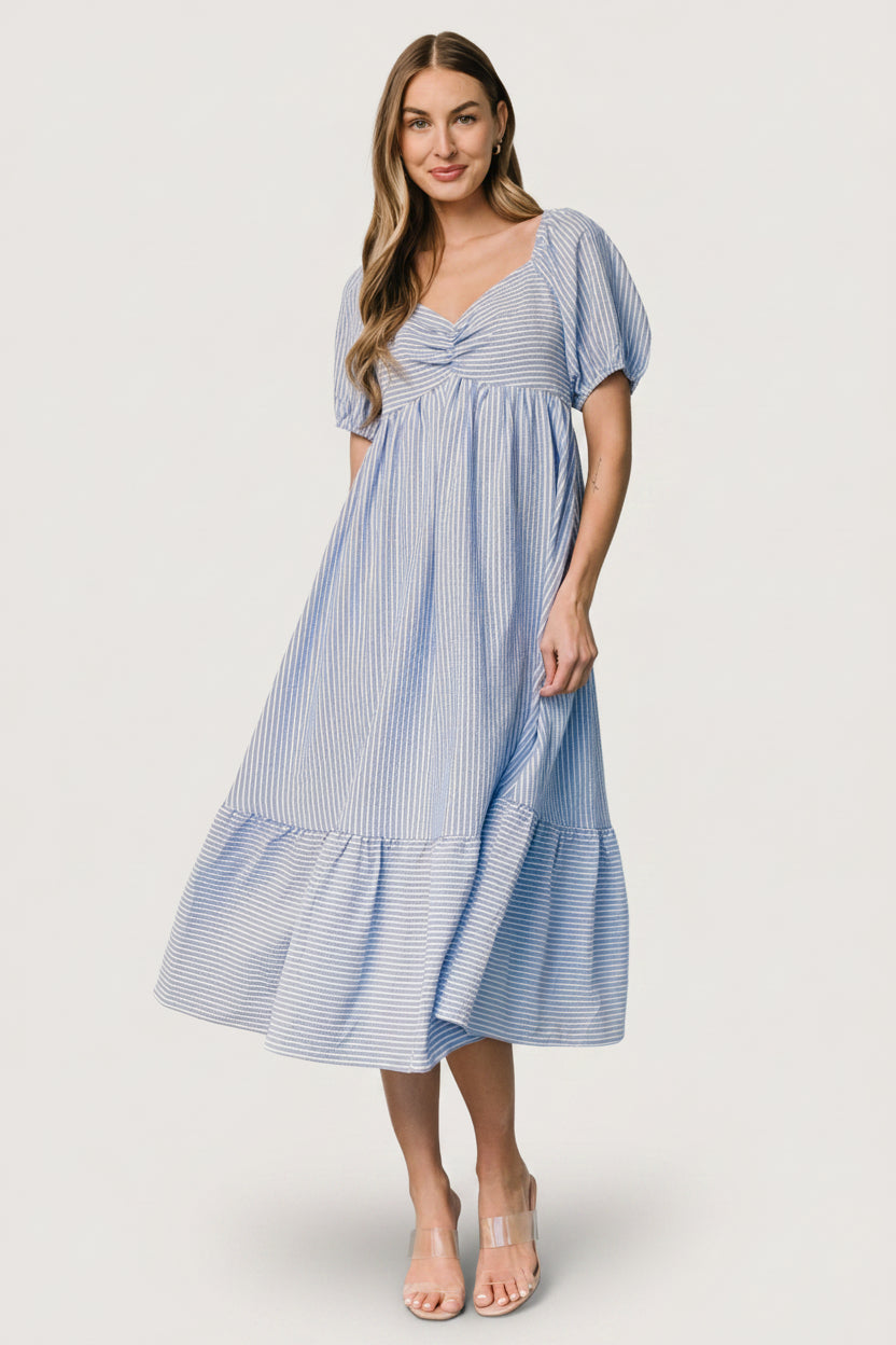 Poppy Midi Dress | Blue + Off White Main image