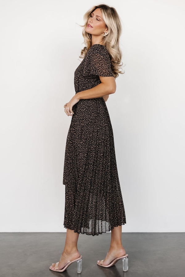 Prim Pleated Dress | Black Print