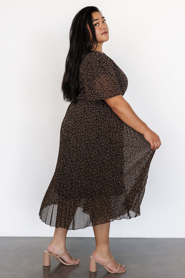 Prim Pleated Dress | Black Print