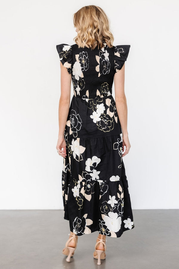 Ranchero Smocked Maxi Dress | Black Print