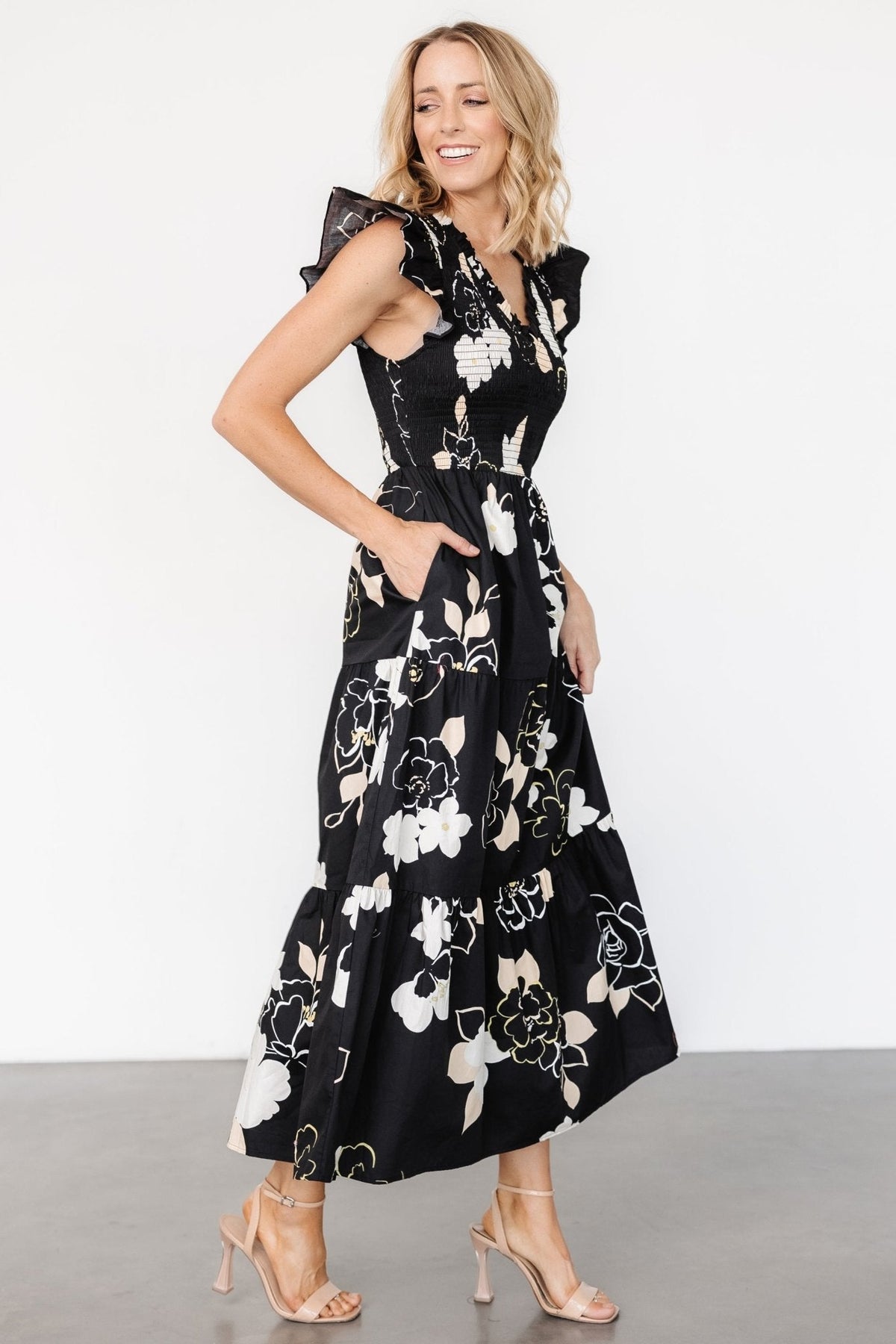 Ranchero Smocked Maxi Dress | Black Print