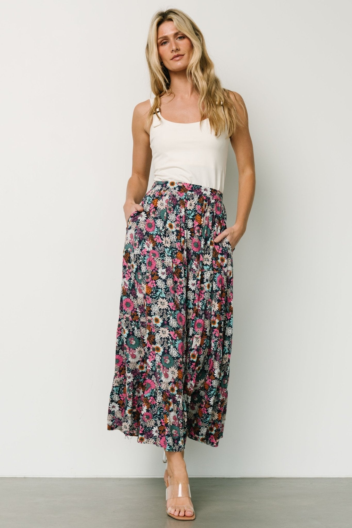 Reilly Maxi Skirt | Navy Flower Print Secondary image