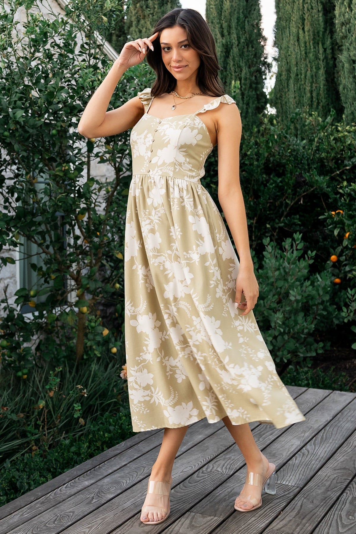 Renna Button Top Dress | Vintage Sage Main image