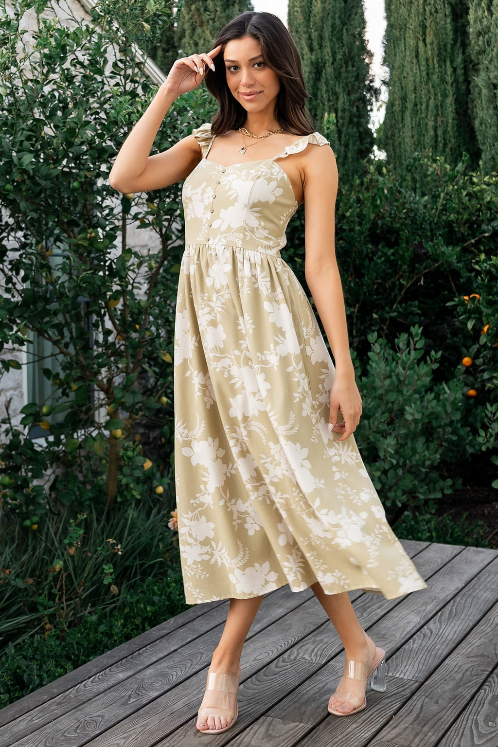 Renna Button Top Dress | Vintage Sage