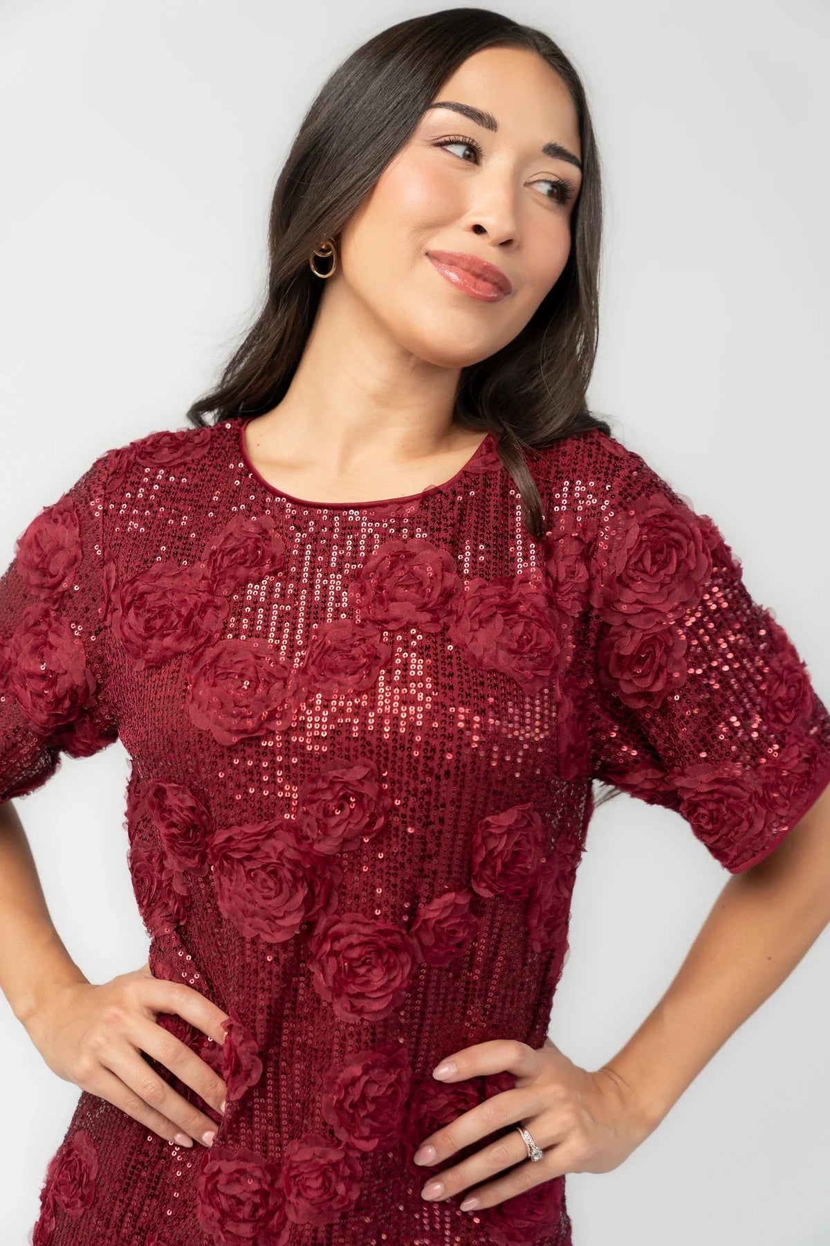 Rhea Sequin Short Dress | Burgundy
