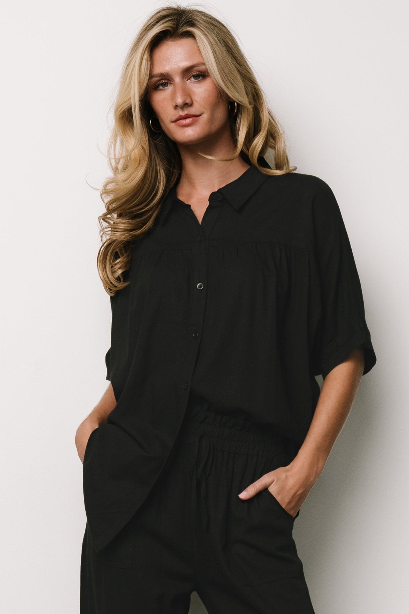 Romy Button Top | Black Secondary image