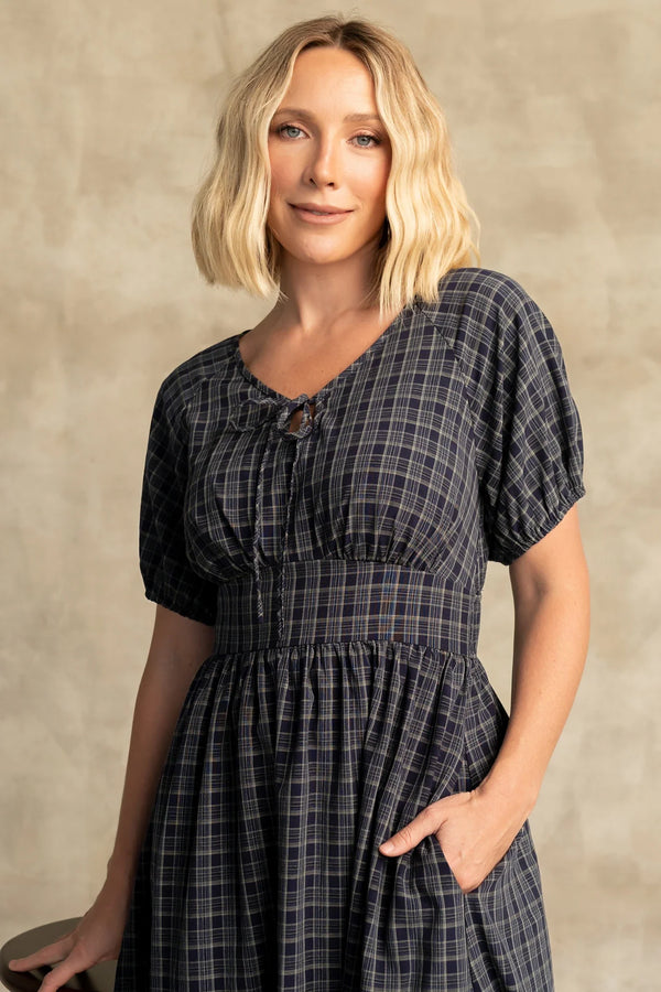 Rosalyn Midi Dress | Navy Plaid