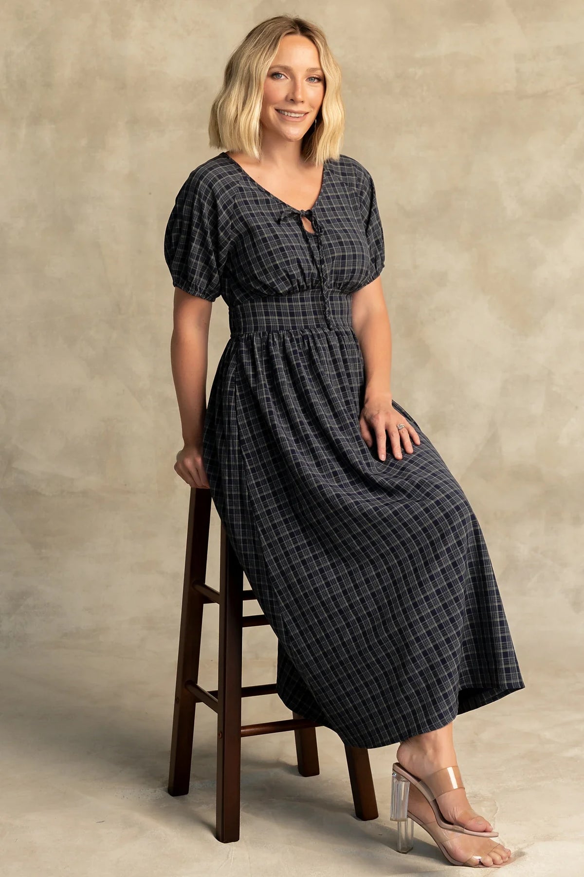 Rosalyn Midi Dress | Navy Plaid Main image