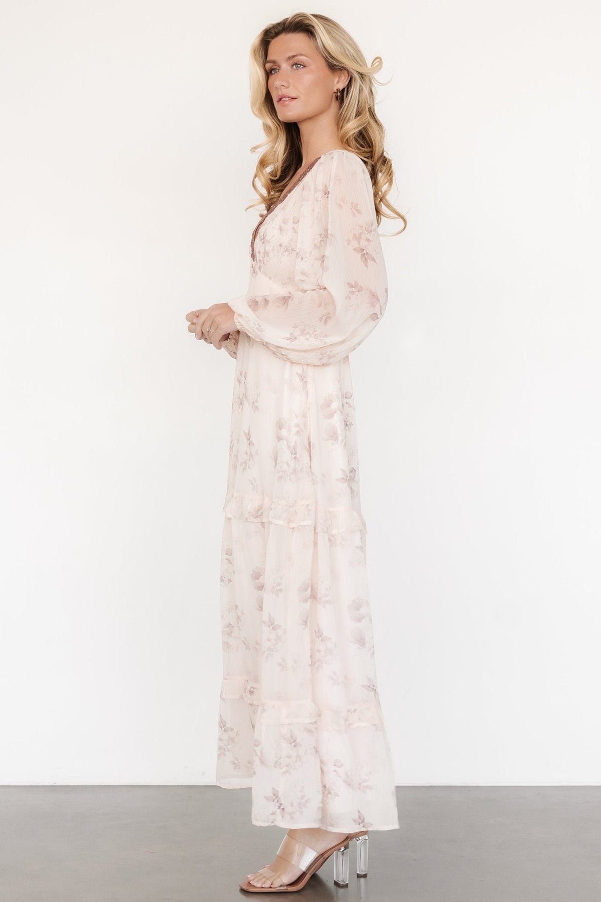 Rumi Deep V Maxi Dress | Beige + Clove Floral