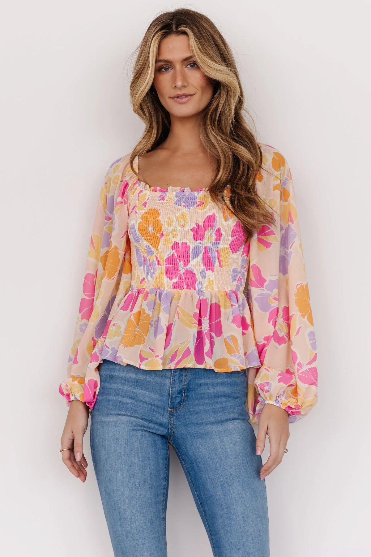 Sally Smocked Top | Pink Multi Main image