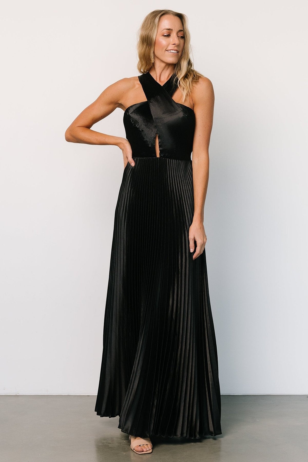 Sandra Pleated Maxi Dress | Black