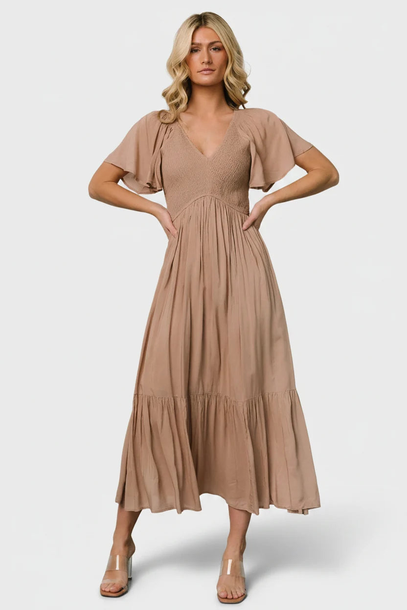 Scarlett Smocked Dress | Mocha Secondary image