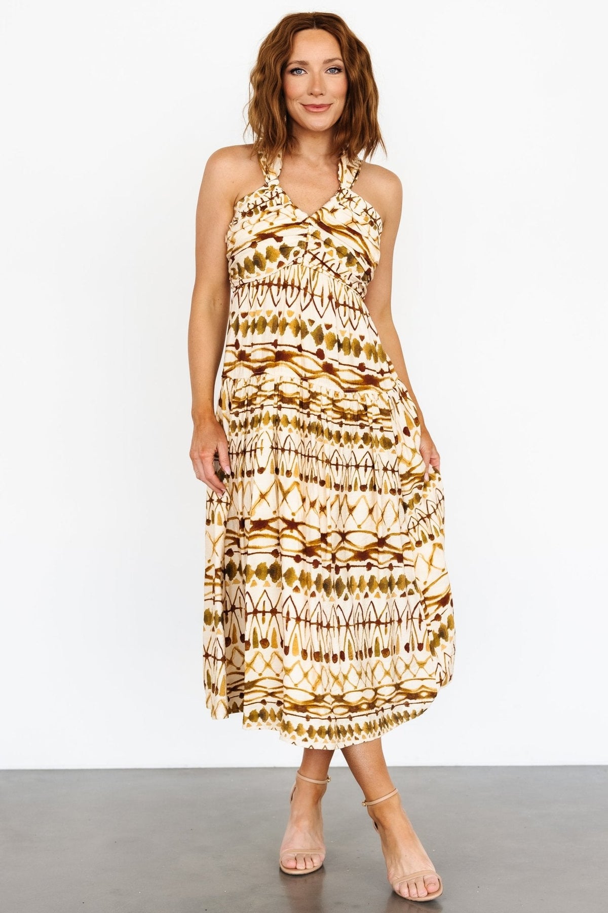 Seraphina Open Back Midi Dress | Tan Multi