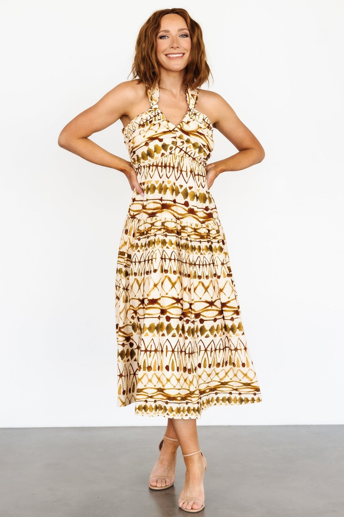 Seraphina Open Back Midi Dress | Tan Multi Main image