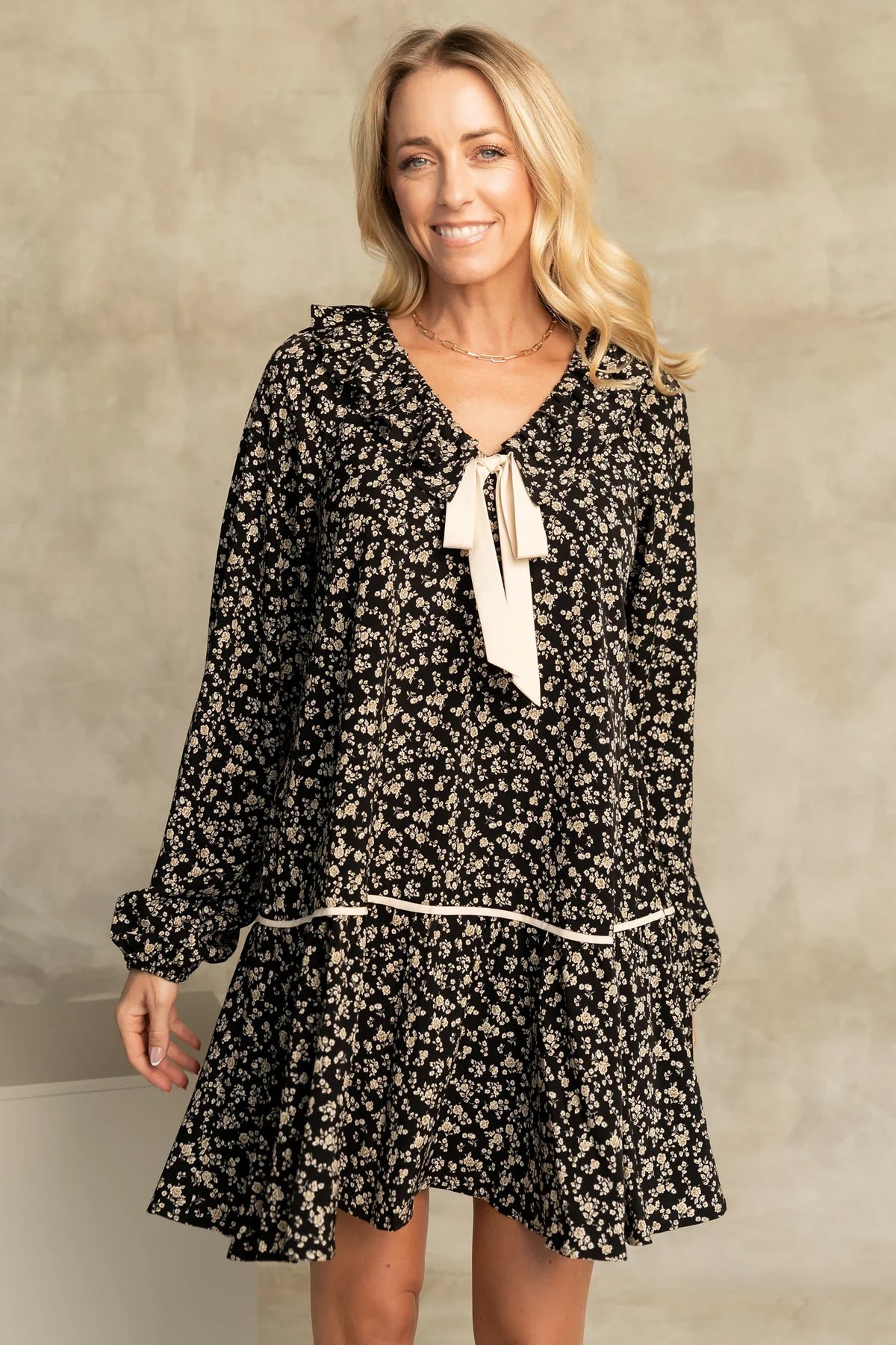 Shantel Bow Front Short Dress | Black Floral