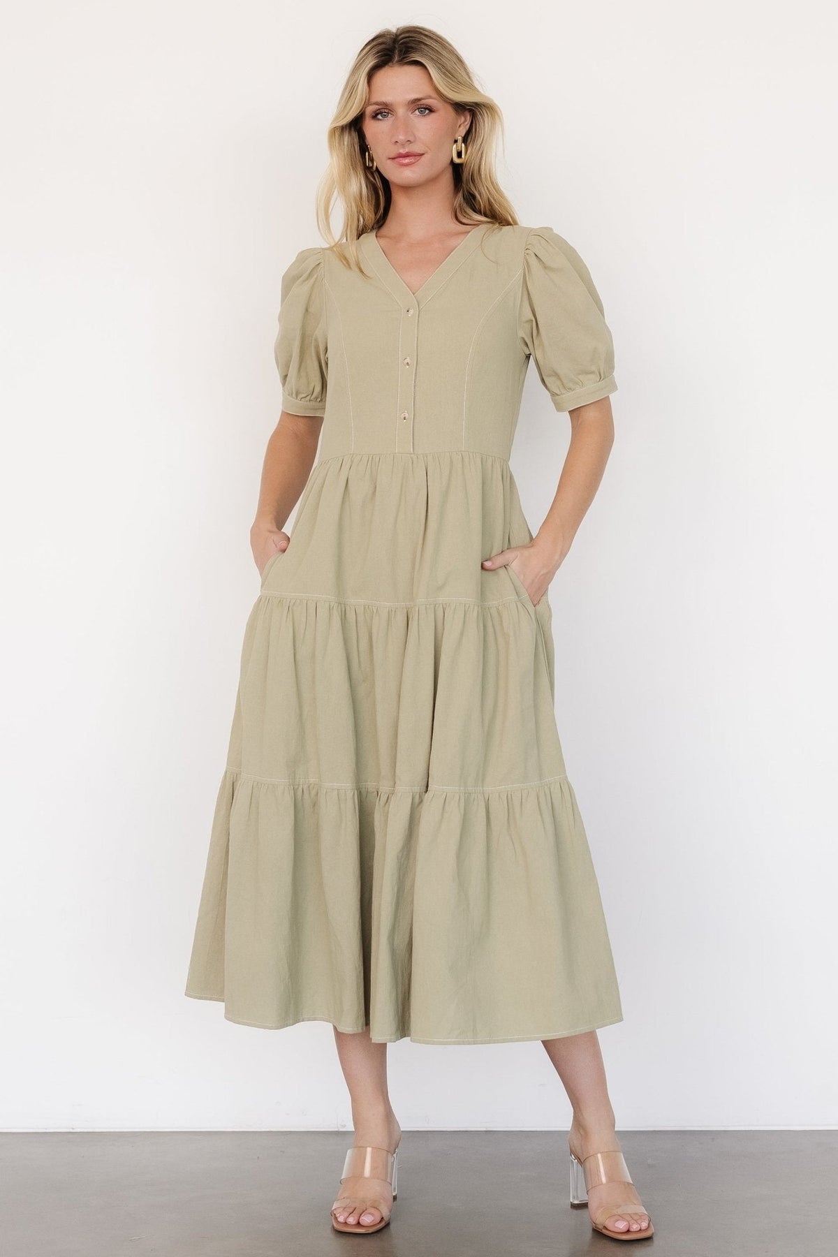 Shelby Button Top Dress | Sage Green Main image
