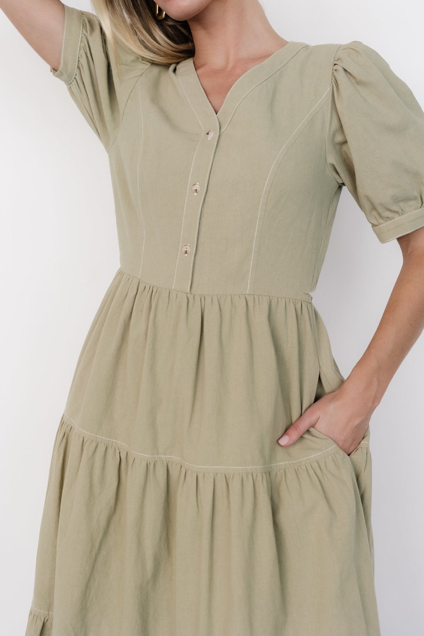 Shelby Button Top Dress | Sage Green Secondary image